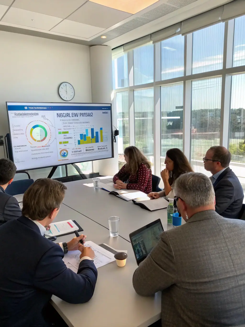 A photograph of a diverse group of stakeholders participating in a meeting to discuss sustainable water management strategies.