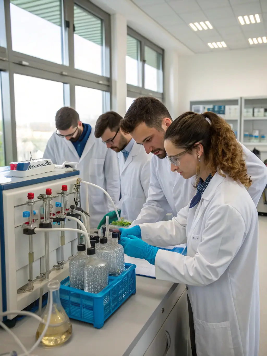 An image of a workshop where experts are teaching local community members about water quality monitoring techniques.