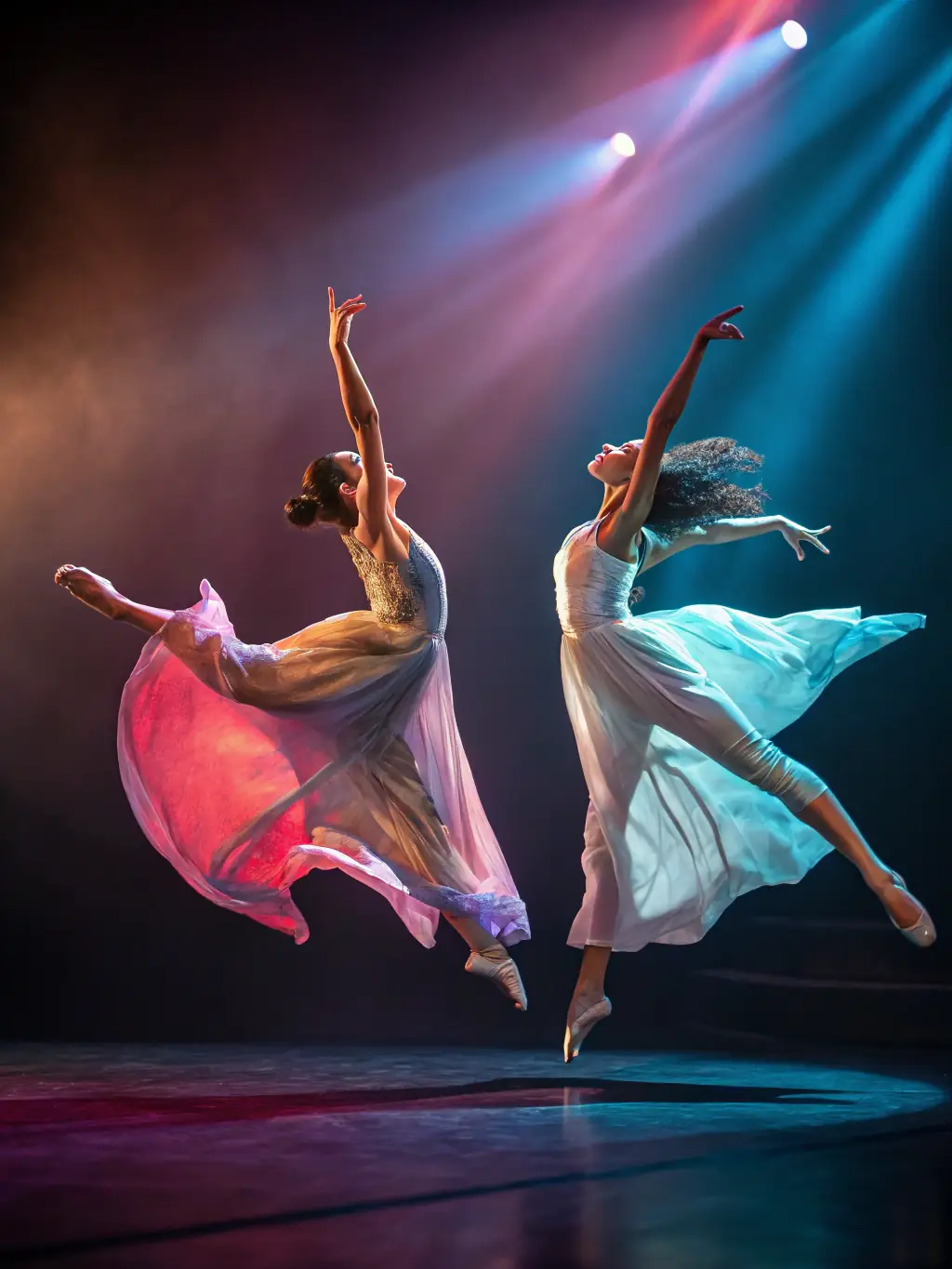 A group of dancers performing a contemporary piece on stage with expressive movements and vibrant costumes, representing SICECISESAIT's Dance Performances.